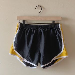 black and yellow track shorts